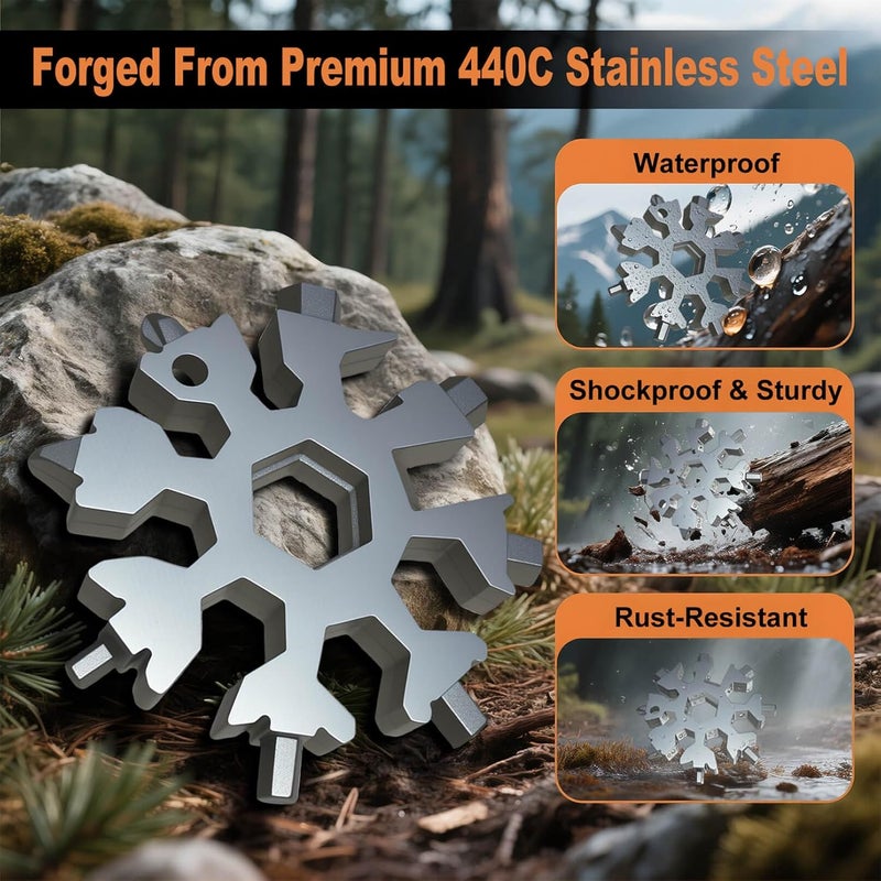 KULOLO Snowflake Multi Tool 2 Pack - Stainless Steel 18 in 1 Multitool with Carabiner,Bottle Opener & Wrench,Stocking Stuffers for Men,White Elephant Gifts, Christmas Gifts for Him(Silver + Black) - Image 4